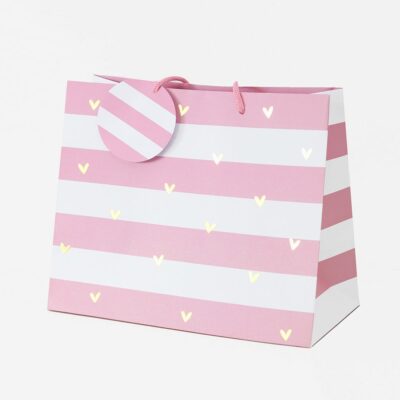 Pink Stripe Hearts Tote Bag
